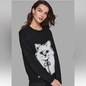 Karl Lagerfeld FUZZY SWEATER WITH CHOUPETTE CAT GRAPHIC - Black / XL
